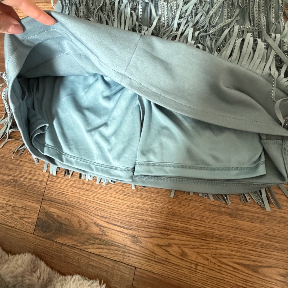 Nylon Apparel Fringe Skirt with Rhinestones Slate Blue Coastal Cowgirl Festival - Picture 9 of 9